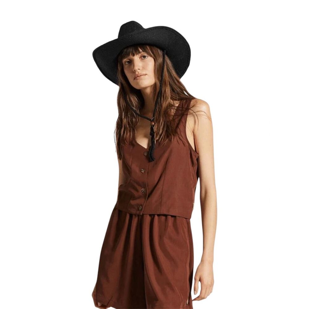 Brixton Womens Brown Button Front V-Neck Sleeveless Crop Top Vest Size Small